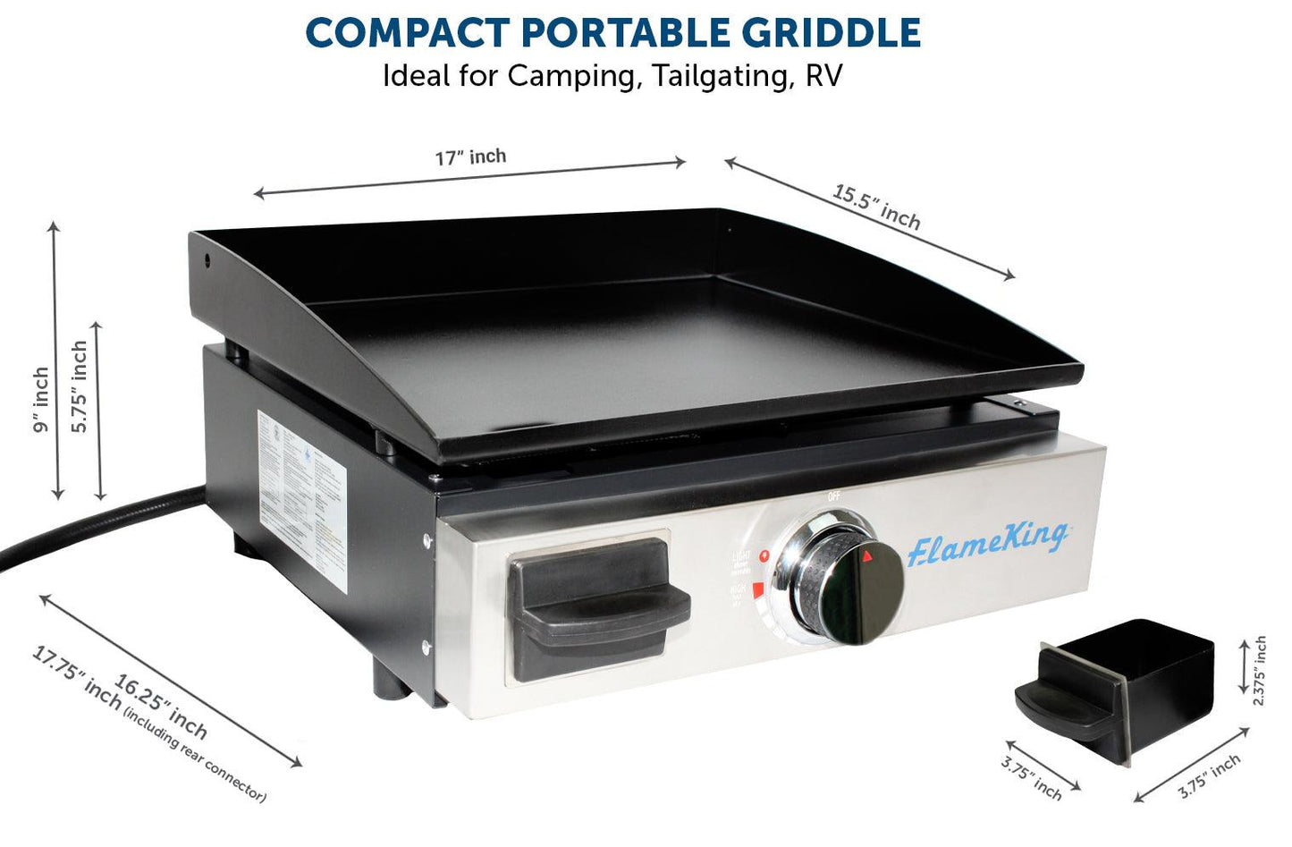 Flame King 17 inch LP Griddle with Small Regulator for RV pullout