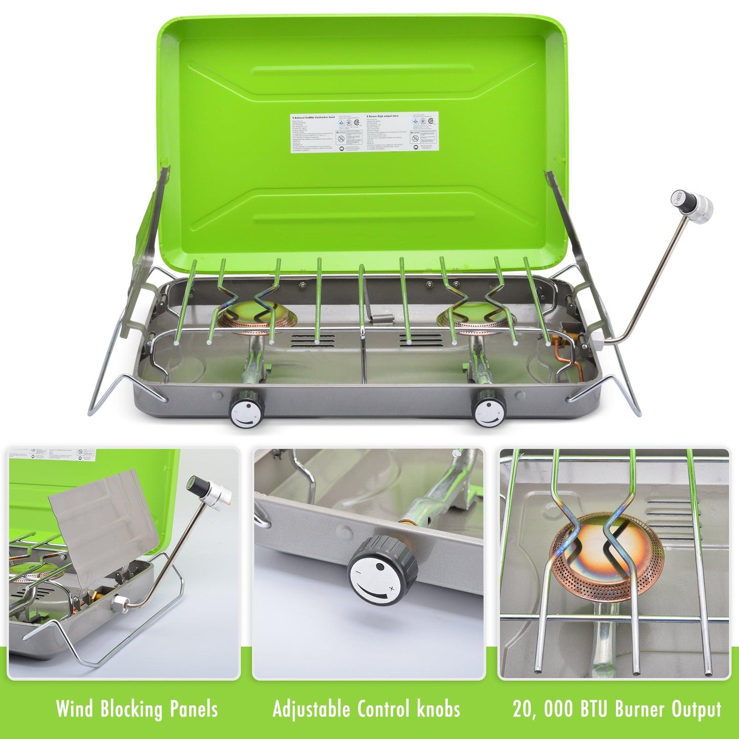 Flame King 2 Burner Portable Propane Gas Camping Stove Grill