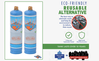 Flame King 2 Pack Eco Friendly Sustainable 1lb Refillable Propane Tank Welding LP Cylinder 14.1