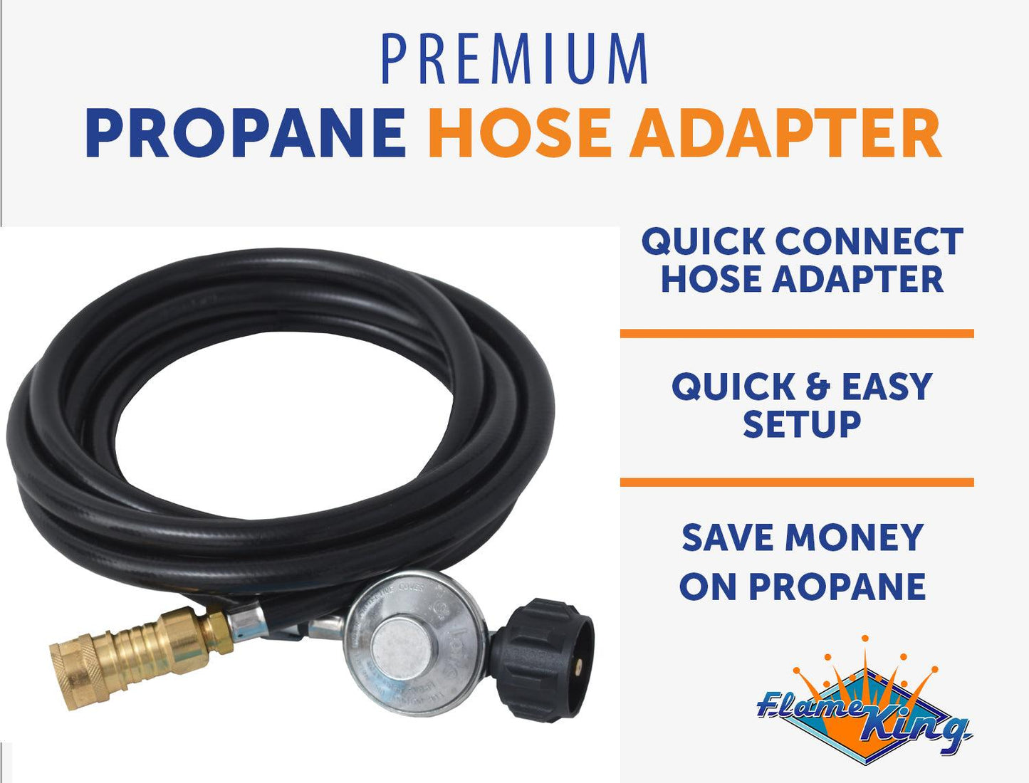 Flame King FK-HTR-QC12FT Propane Gas 3/8" Quick Connect Hose Adapter for Buddy Mr Heaters