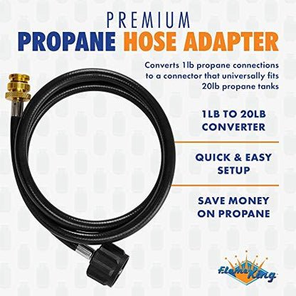 Flame King 4 Feet Propane Adapter Hose 1 lb to 20 lb Converter Replacement for QCC1