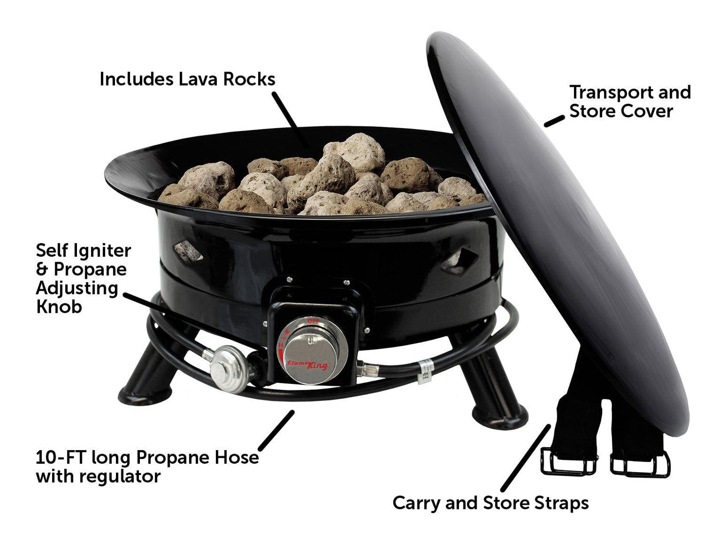 Flame King Outdoor Portable Propane Gas 24″ Fire Pit Bowl with Self Igniter Cover Carry Straps