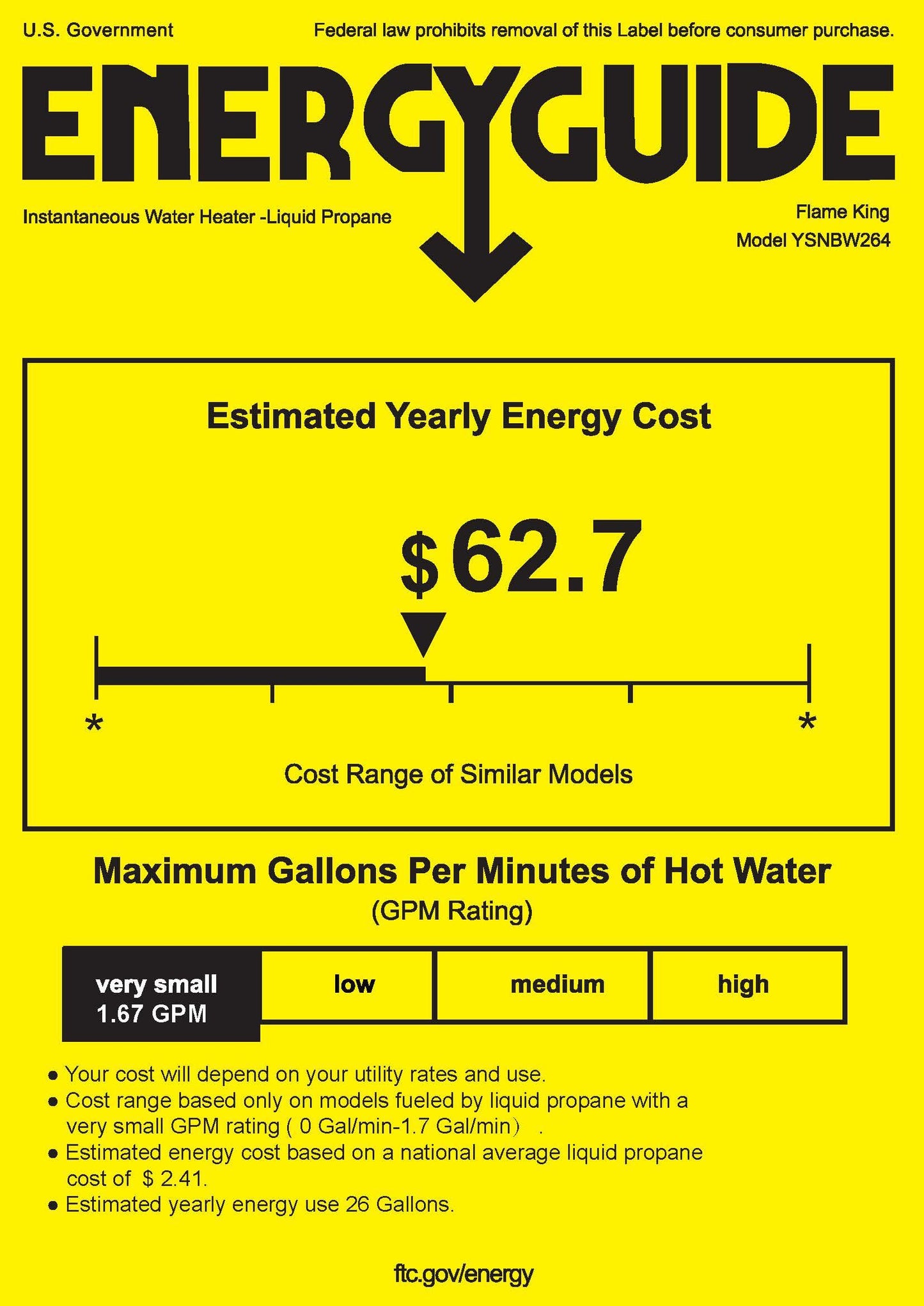 Flame King Tankless Outdoor Portable Camping Hot Shower Propane Gas 10L 2.64GPM Water Heater 68,000 BTU