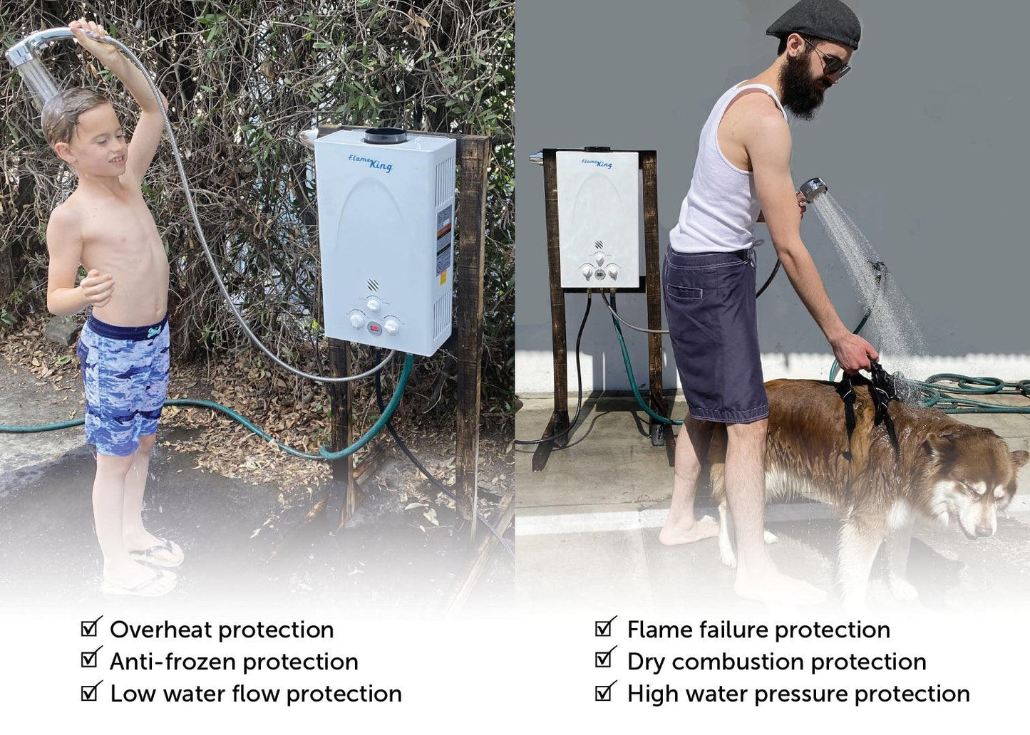 Flame King Tankless Outdoor Portable Camping Hot Shower Propane Gas 10L 2.64GPM Water Heater 68,000 BTU