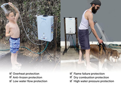 Flame King Tankless Outdoor Portable Camping Hot Shower Propane Gas 10L 2.64GPM Water Heater 68,000 BTU