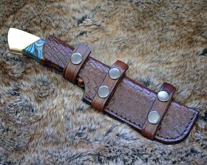 Harmony Gut Hook Hunting Knife with Rosewood Bone & Turquoise Handle