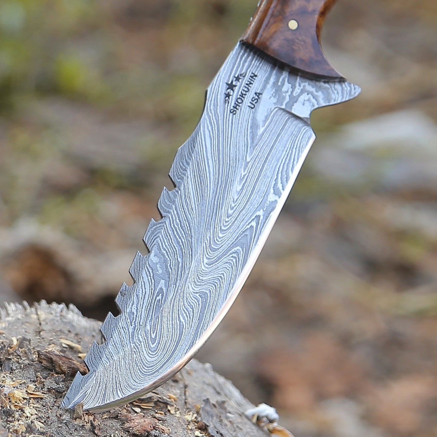 Ravager Handmade Damascus Knife with Mother of Pearl Resin & Rosewood Handle