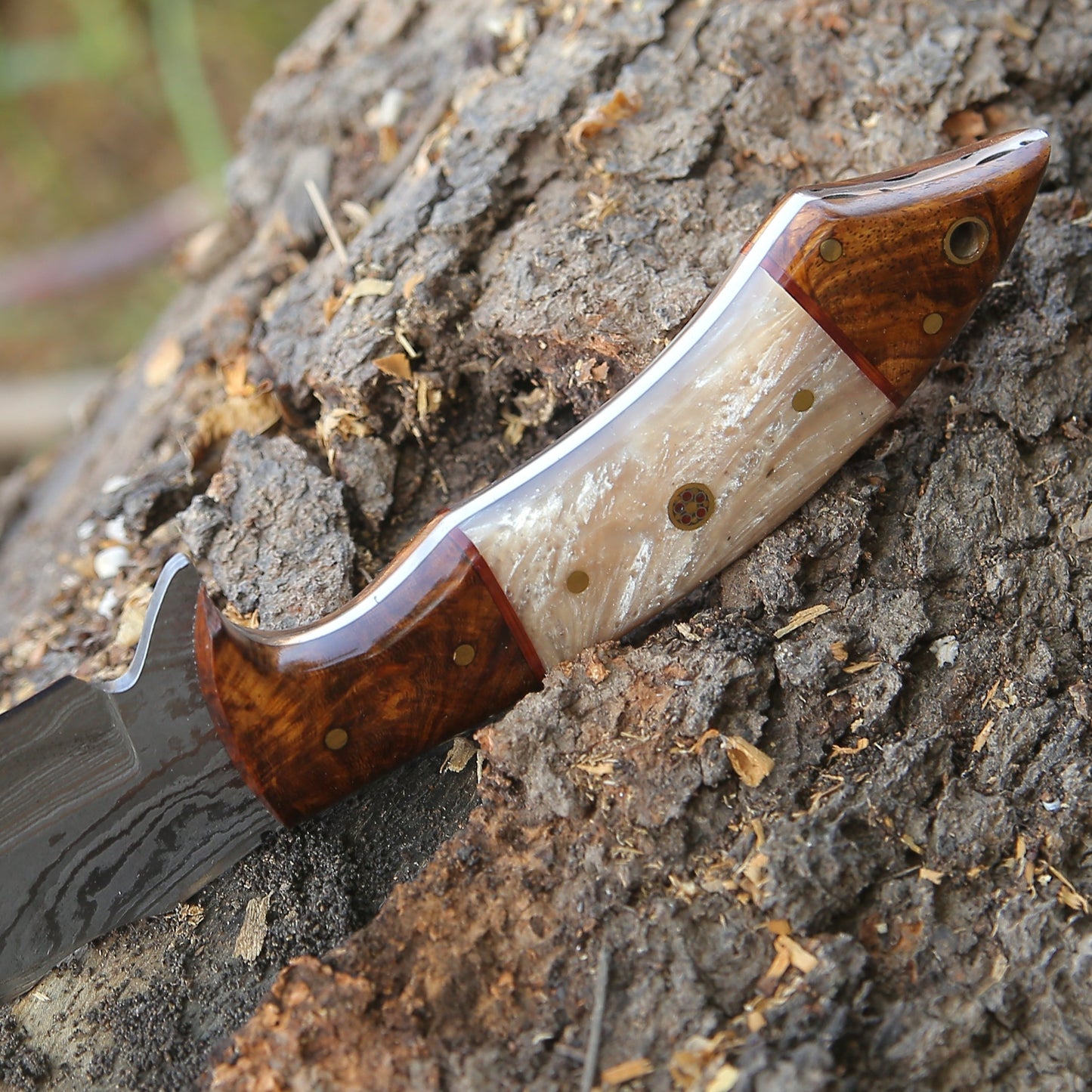 Ravager Handmade Damascus Knife with Mother of Pearl Resin & Rosewood Handle