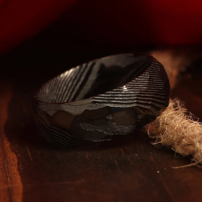 Meteorite Black Damascus Steel Wedding Ring Band