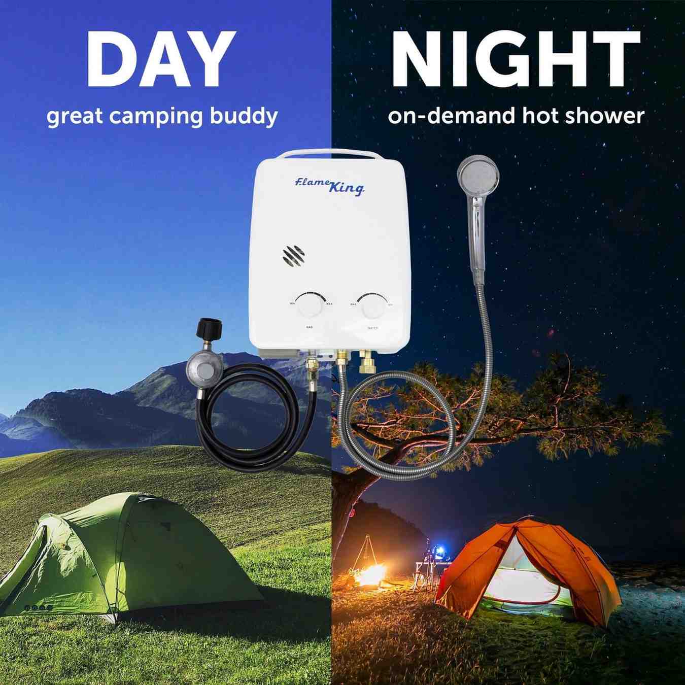 Flame King Tankless Outdoor Portable Camping Hot Shower Propane Gas 5L 1.32GPM Water Heater 34,000 BTU