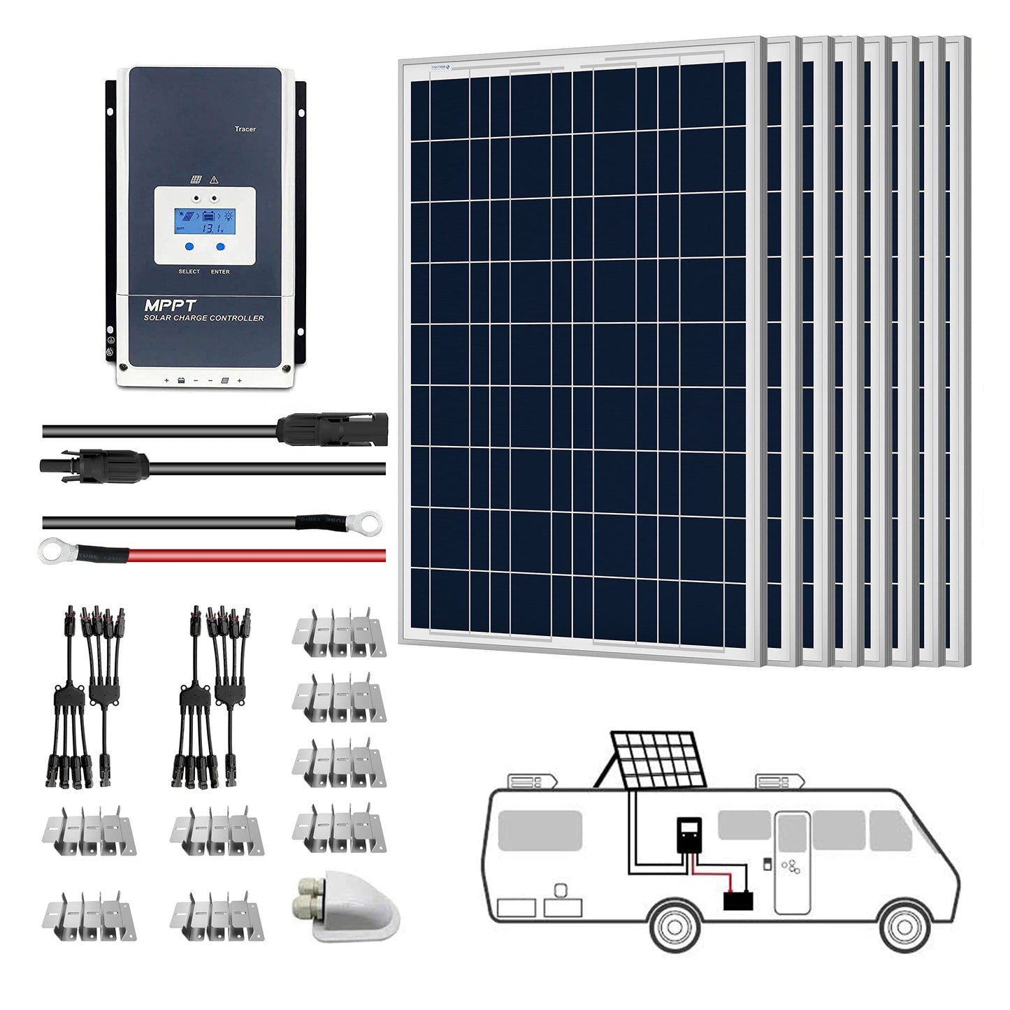 ACOPOWER 12V Polycrystalline Solar RV Kits + MPPT / PWM Charge Controller