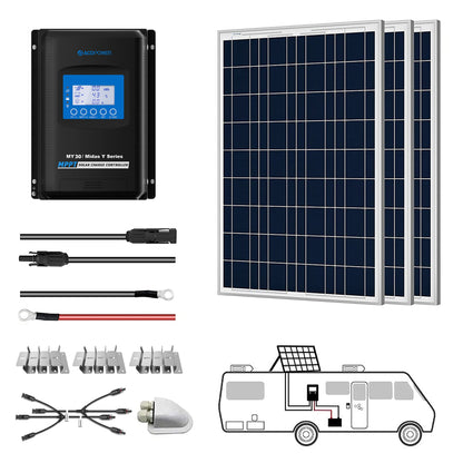 ACOPOWER 12V Polycrystalline Solar RV Kits + MPPT / PWM Charge Controller