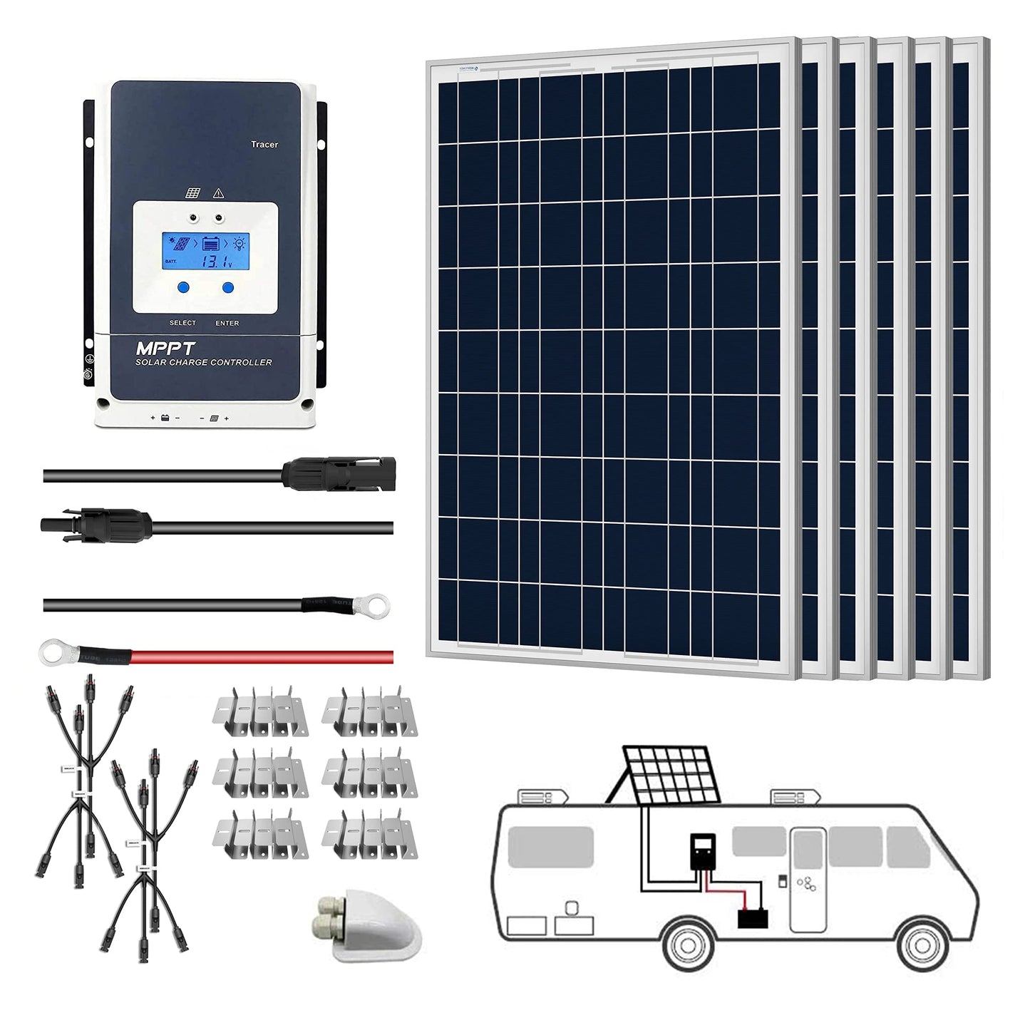 ACOPOWER 12V Polycrystalline Solar RV Kits + MPPT / PWM Charge Controller