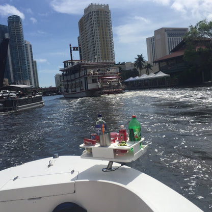 The Docktail Boat Table Caddy plus Bait Table Includes All Angle Adjustable Rod Holder Mount