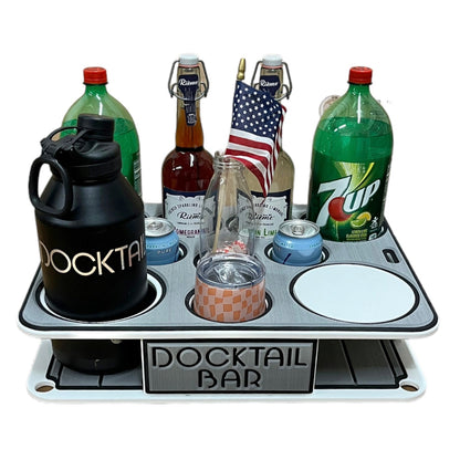 The Docktail Boat Table Caddy plus Bait Table Includes All Angle Adjustable Rod Holder Mount