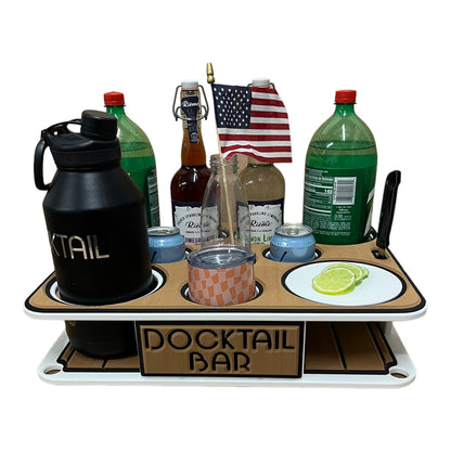 The Docktail Boat Table Caddy plus Bait Table Includes All Angle Adjustable Rod Holder Mount