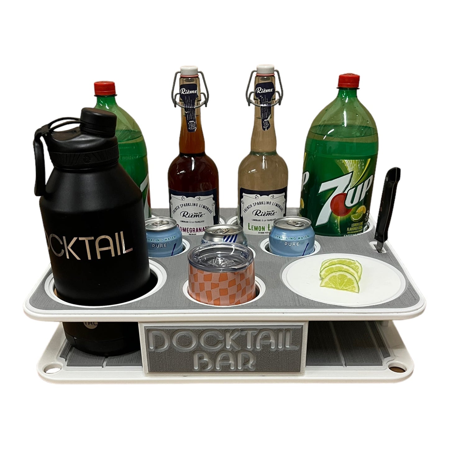 The Docktail Boat Table Caddy plus Bait Table Includes All Angle Adjustable Rod Holder Mount