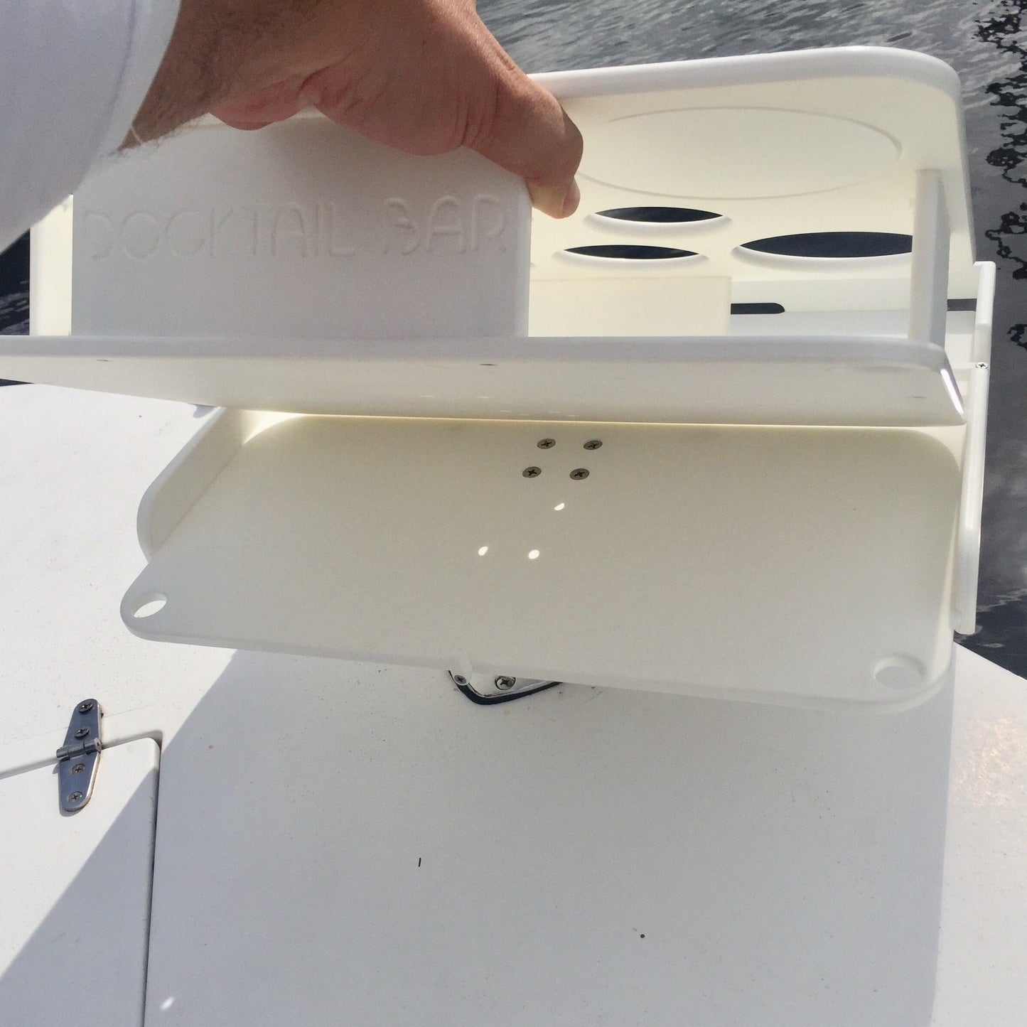 The Docktail Boat Table Caddy plus Bait Table Includes All Angle Adjustable Rod Holder Mount