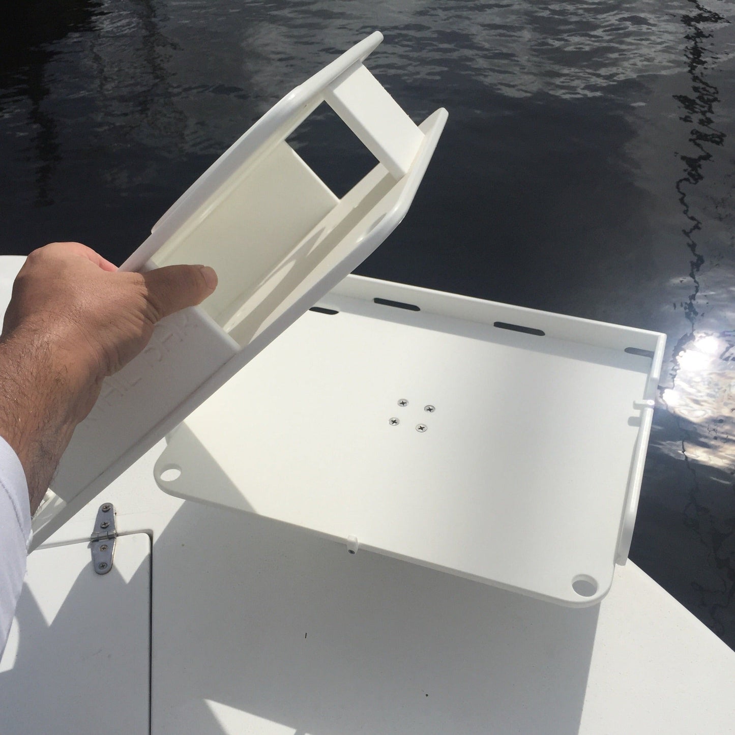 The Docktail Boat Table Caddy plus Bait Table Includes All Angle Adjustable Rod Holder Mount