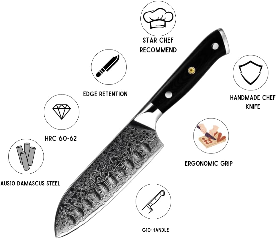 Edge VG10 Damascus Chef knife Santoku Knife with G10 Handle