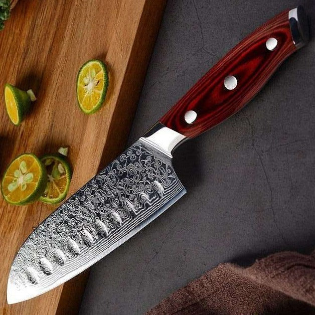 Edge VG10 Damascus Chef Knife Santoku Knife with Pakkawood Handle