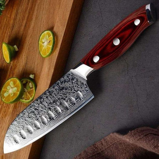 Edge VG10 Damascus Chef Knife Santoku Knife with Pakkawood Handle