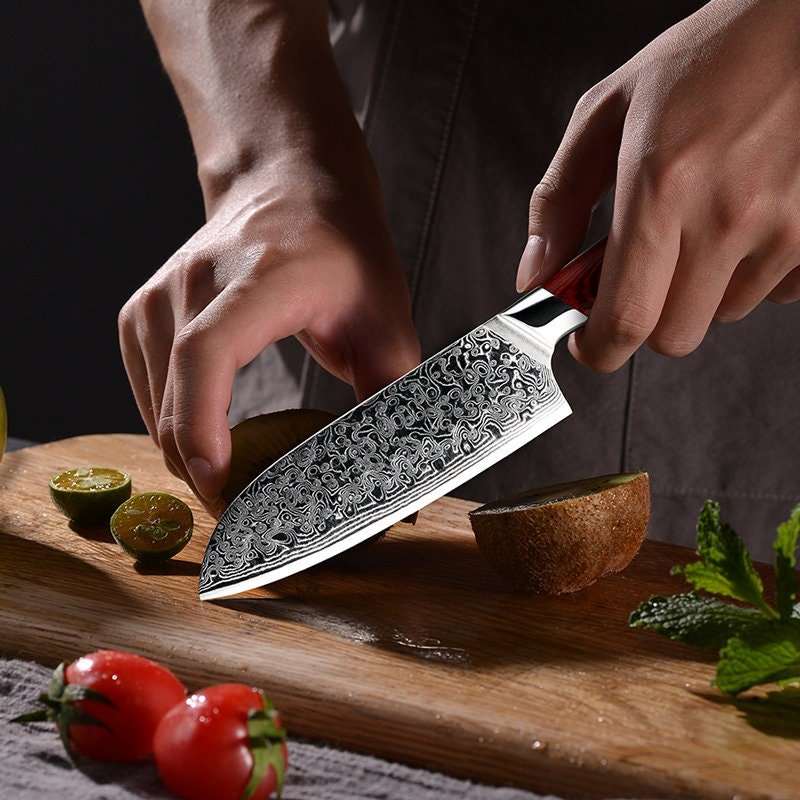 Edge VG10 Damascus Chef Knife Santoku Knife with Pakkawood Handle