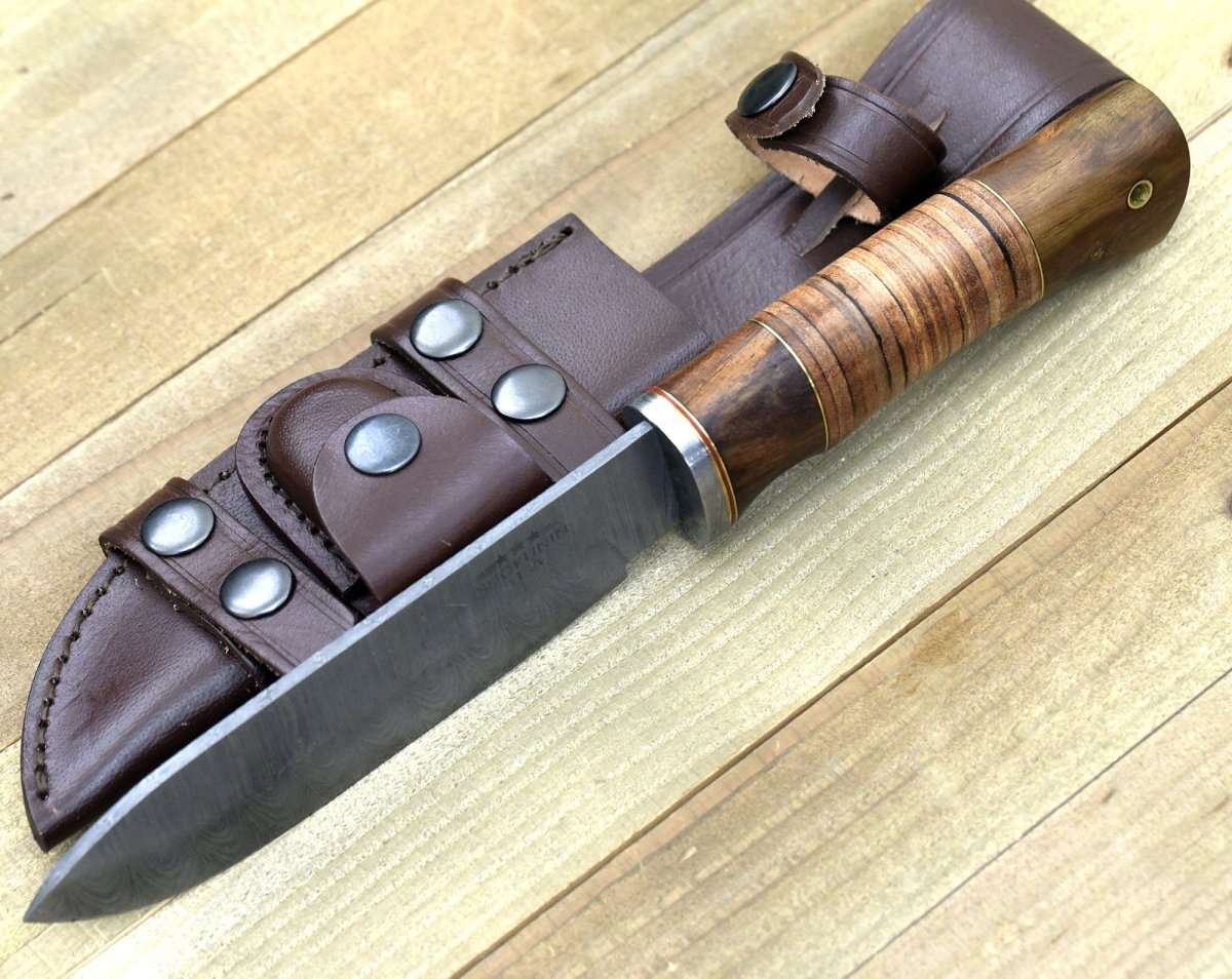 Miracle Damascus Hunting Knife with Stacked Leather Handle