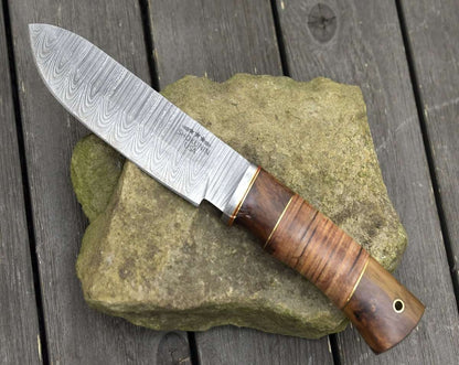 Miracle Damascus Hunting Knife with Stacked Leather Handle