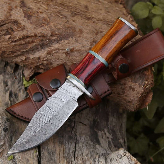 Mirage Damascus Hunting Knife with Rosewood Handle