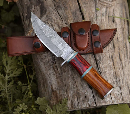 Mirage Damascus Hunting Knife with Rosewood Handle