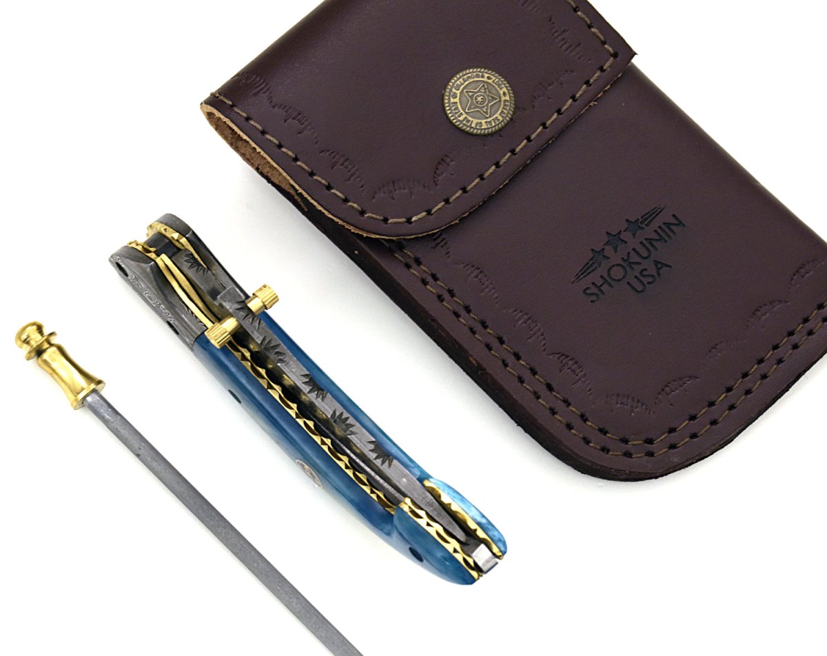 Dionysus Gentleman's Pocket Knife with Bone Handle & Leather Sheath