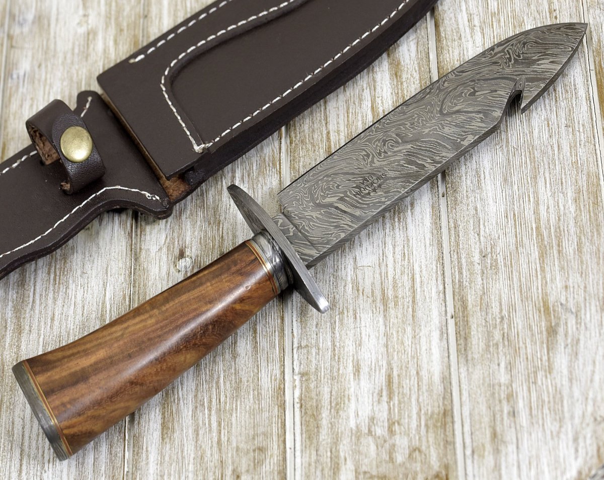 Oblivion Damascus Bowie Knife with Exotic Rosewood Handle