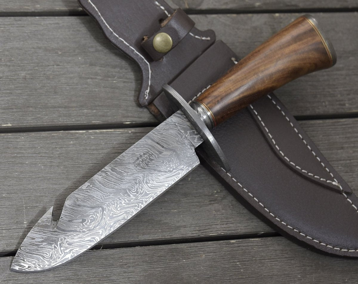 Oblivion Damascus Bowie Knife with Exotic Rosewood Handle