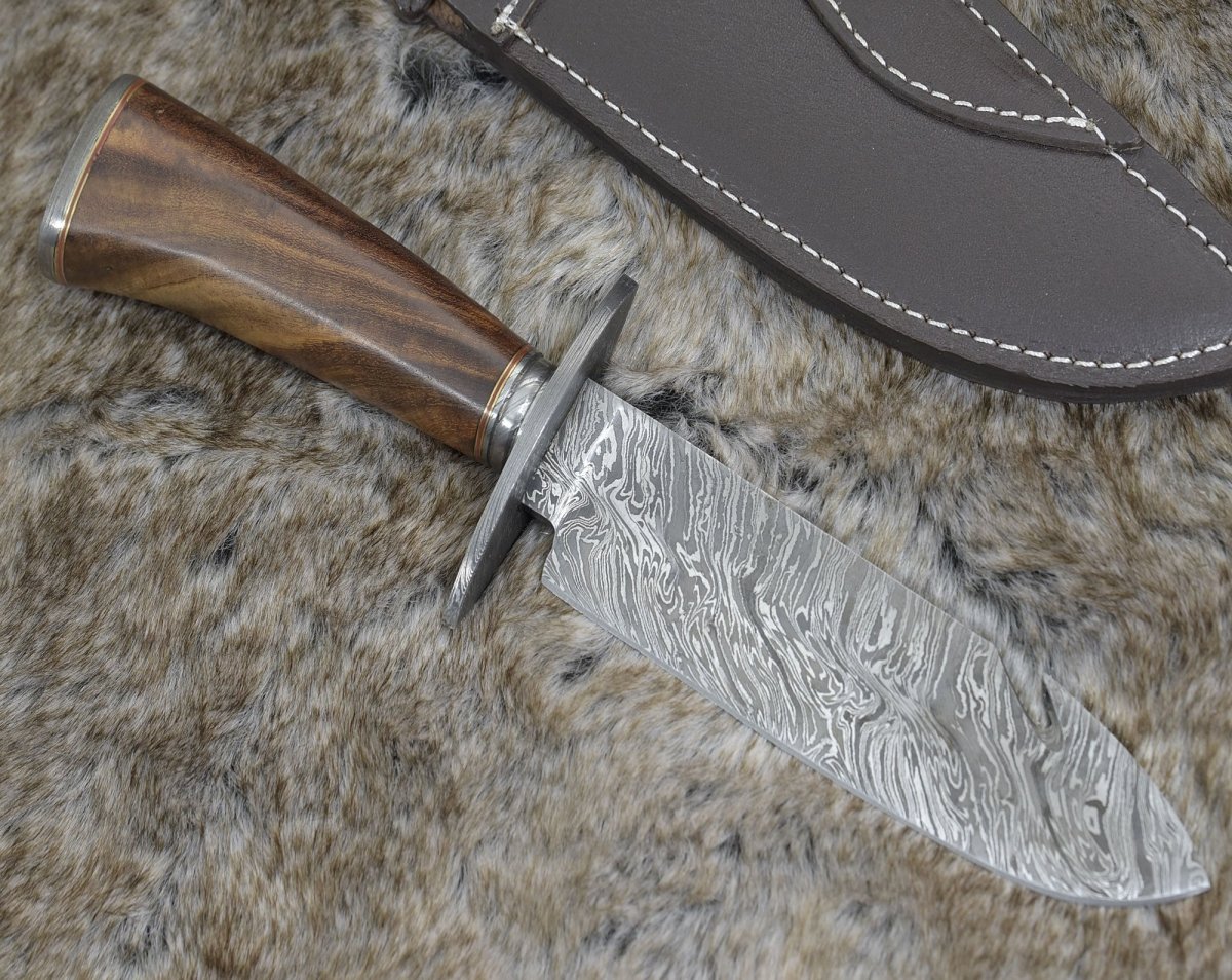 Oblivion Damascus Bowie Knife with Exotic Rosewood Handle