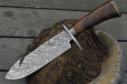 Oblivion Damascus Bowie Knife with Exotic Rosewood Handle