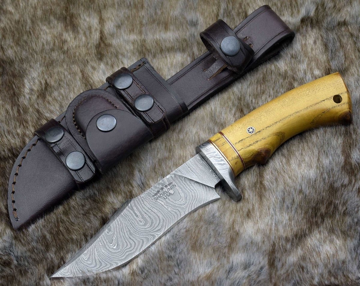 Odyssey Damascus Hunting Knife with Exotic Yellow Heart Handle
