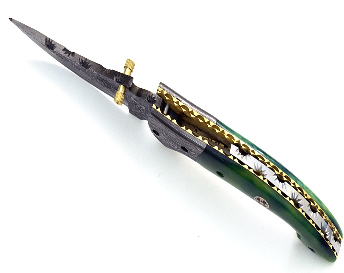 Omni Damascus Pocket Knife with Bone handle & Sheath