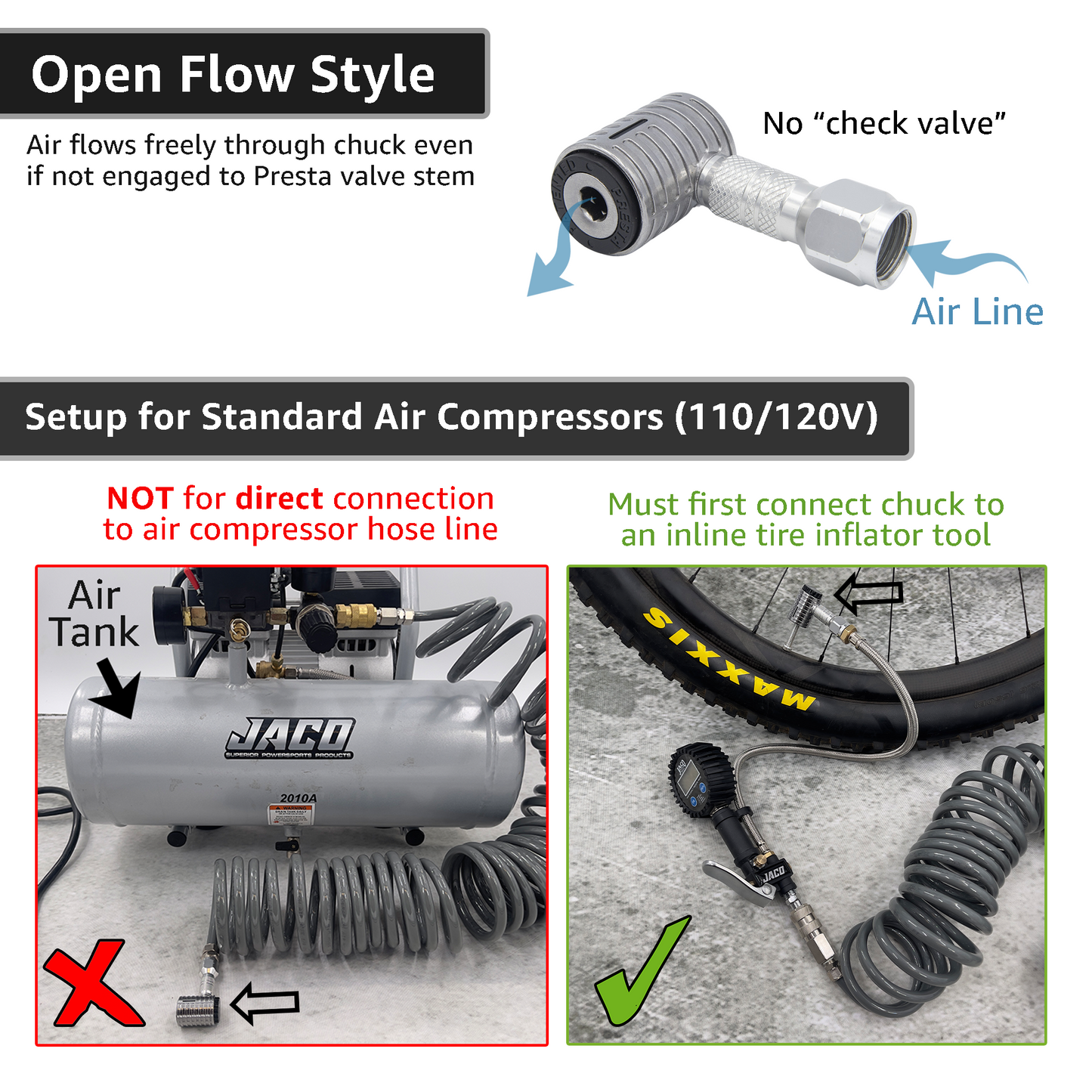 Lightning™ XP Locking Presta Air Chuck for Bike Tires - 1/4" F-NPT (Presta Valves)