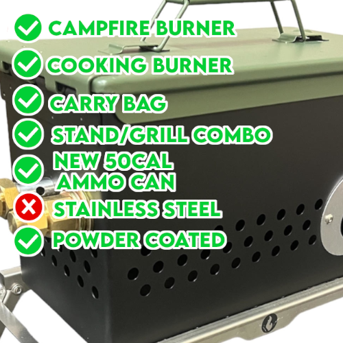 LavaBox Original Combo - Ammo Can Firepit + Grill Grate/Stand + BugOut Bag