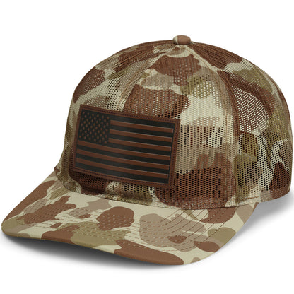 Old School Desert Camo All Mesh Leather Patch American Flag Hat