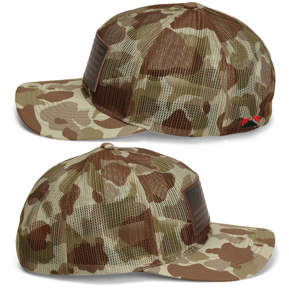 Old School Desert Camo All Mesh Leather Patch American Flag Hat