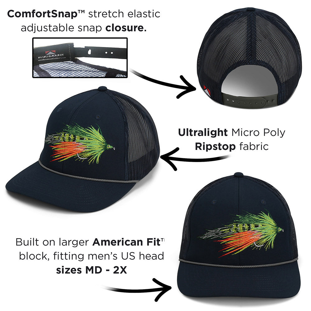 Fire Tiger Streamer Fly Fishing Mesh Back Rope Cap