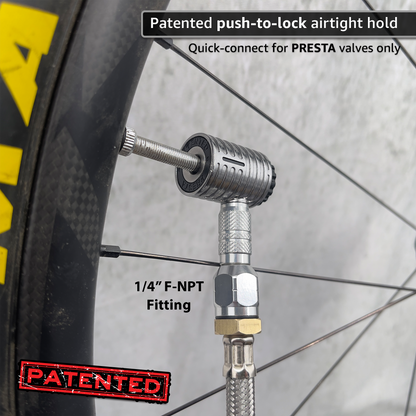 Lightning™ XP Locking Presta Air Chuck for Bike Tires - 1/4" F-NPT (Presta Valves)