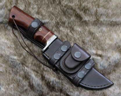 Polaris Damascus Hunting Knife with Exotic Red Heart Wood Handle