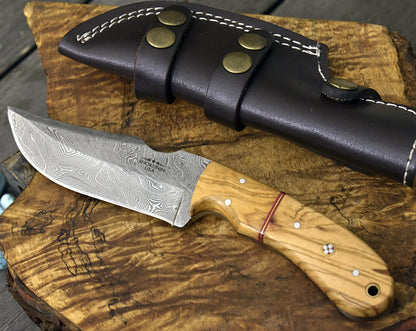 Puma Damascus Steel Hunting Knife Olive Wood Handle & Sheath