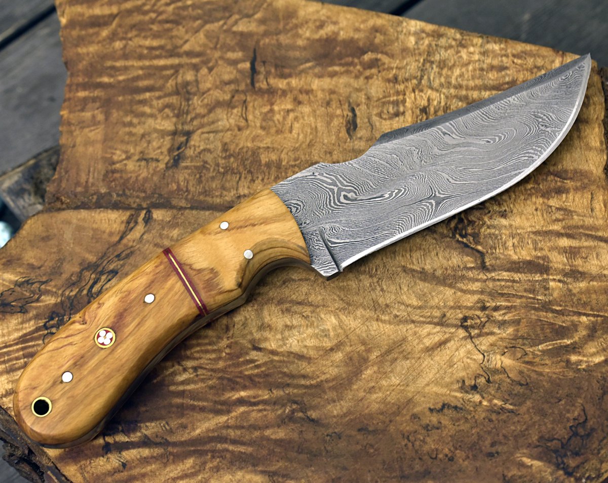 Puma Damascus Steel Hunting Knife Olive Wood Handle & Sheath
