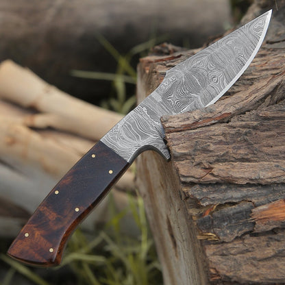 Radiant Damascus Hunting Knife with Rosewood Handle