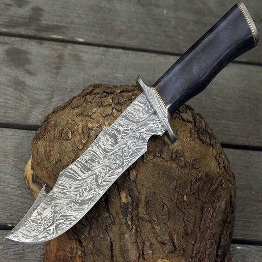 Raptor Damascus Steel Bowie Knife with Bone Handle