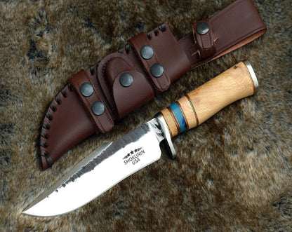Reign Damascus Bowie Knife with Exotic Leopard Wood Handle